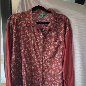 Retro Floral Brick Red Shirt